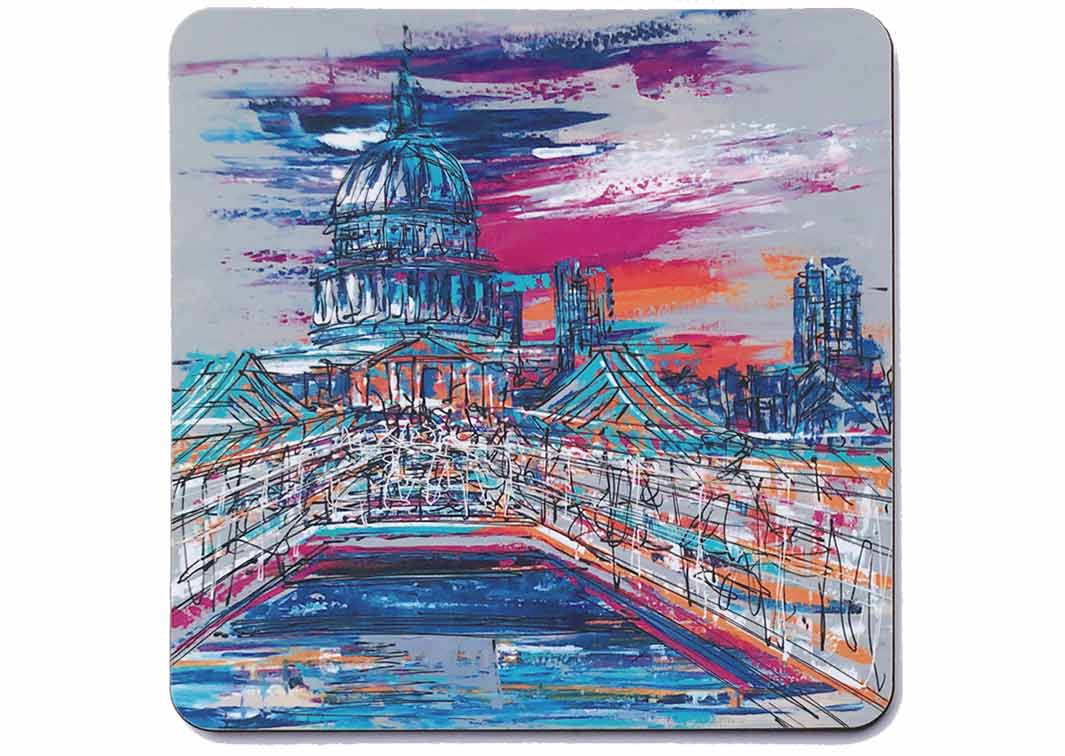 Square art placemat of St Paul's Cathedral from Millennium Bridge London by artist Hannah van Bergen