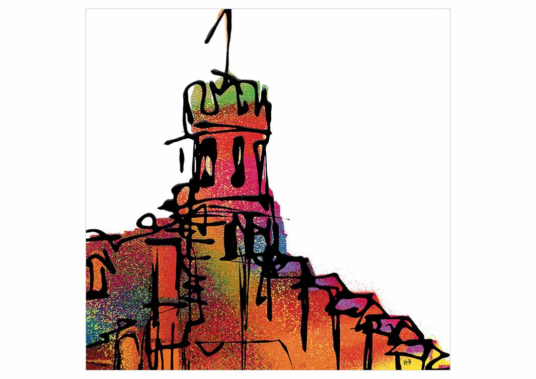 Colourful greetings card of Lincoln Castle by artist Hannah van Bergen