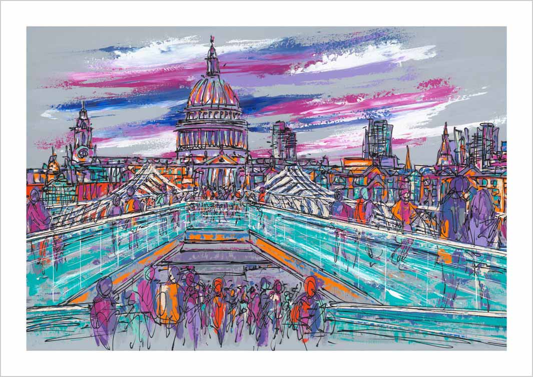 London art print depicting the view of St Paul's Cathedral from Millennium Bridge by artist Hannah van Bergen