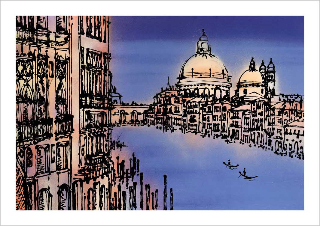 Art print of Venice Grand Canal with gondolas by artist Hannah van Bergen