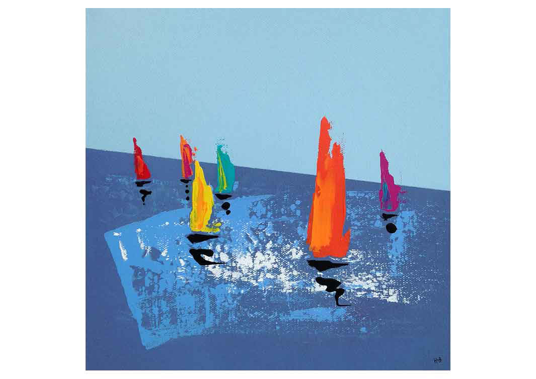 Contemporary greetings card showing sailing boats on the water by artist Hannah van Bergen