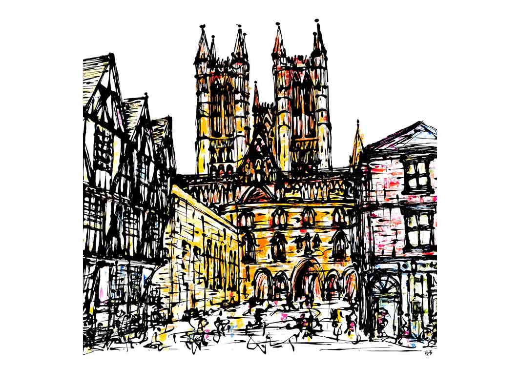 Greetings card of Lincoln Cathedral in Castle Square by artist Hannah van Bergen