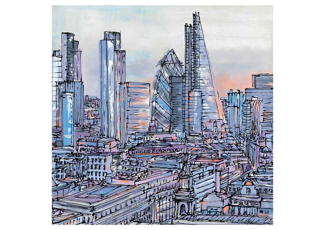 Greetings card of the City of London by artist Hannah van Bergen