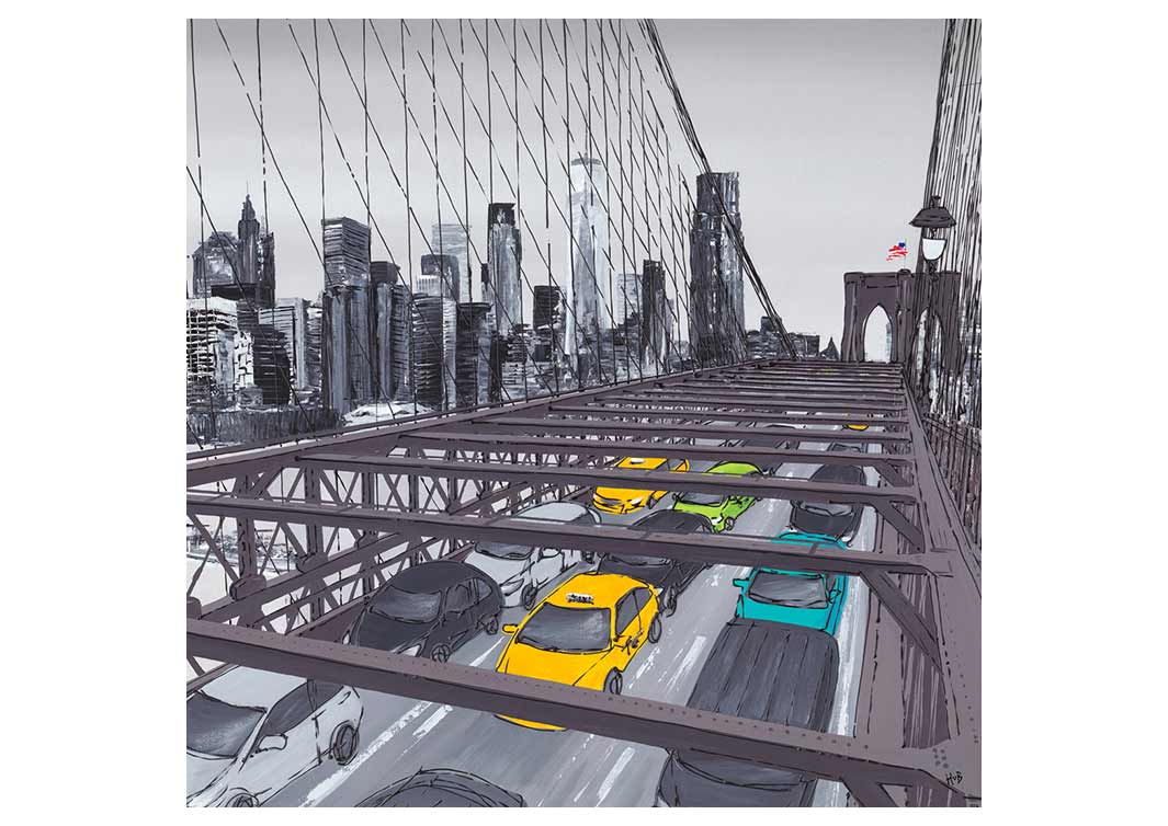 Greetings card of Manhattan skyline from Brooklyn Bridge by artist Hannah van Bergen