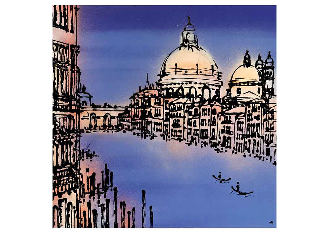 Greetings card featuring artwork of Venice Grand Canal by artist Hannah van Bergen