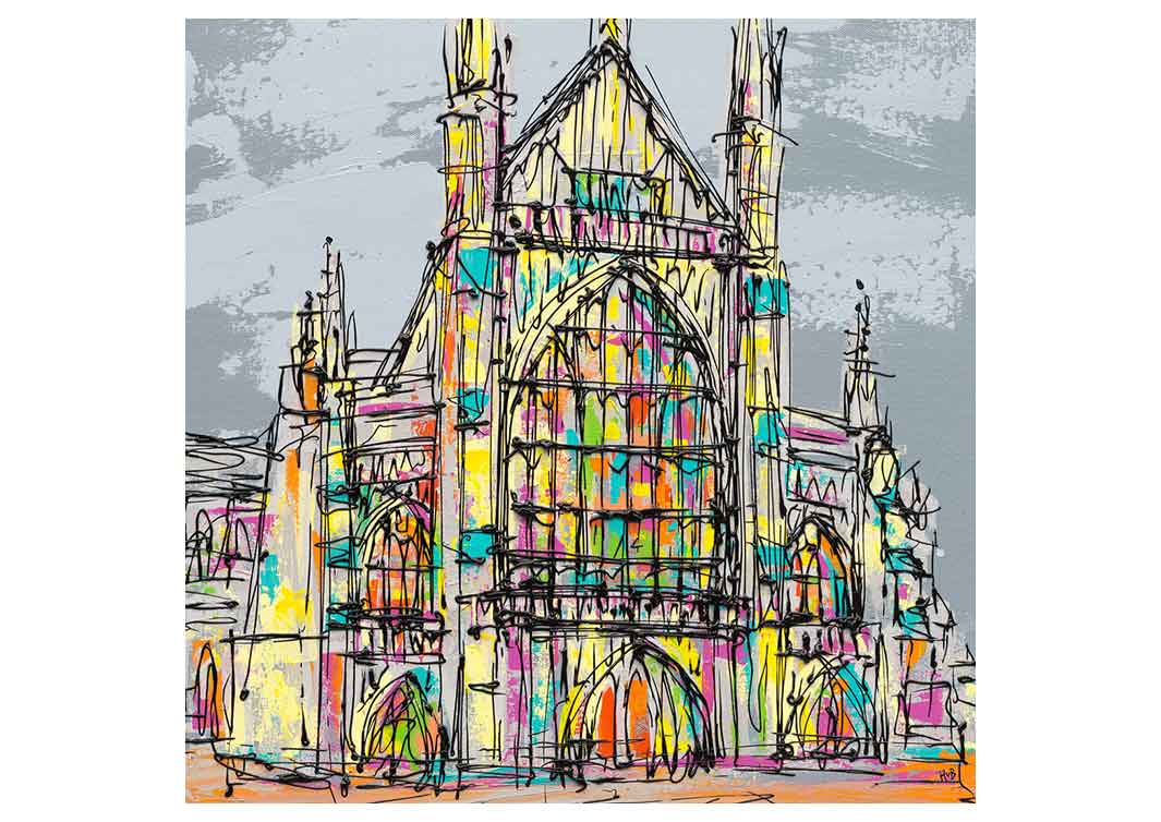 Greetings card featuring a painting of Winchester Cathedral by artist Hannah van Bergen