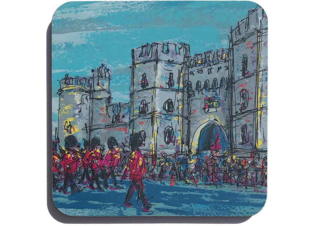 Art coaster of Windsor Castle and the Changing of the Guard by artist Hannah van Bergen