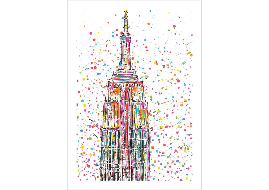 Colourful art print of the Empire State Building in New York by artist Hannah van Bergen