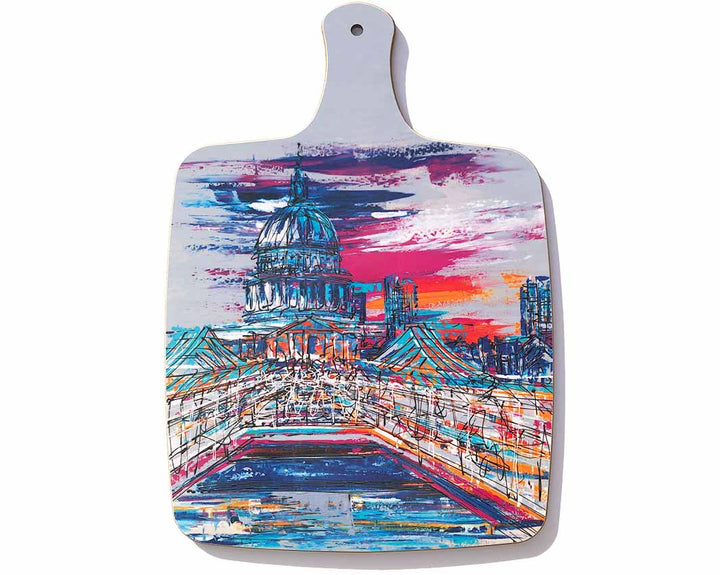 Chopping board with handle showing St Paul's Cathedral from Millennium Bridge by artist Hannah van Bergen